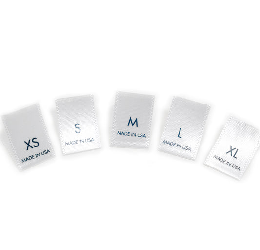 Printed White Satin Size Tabs